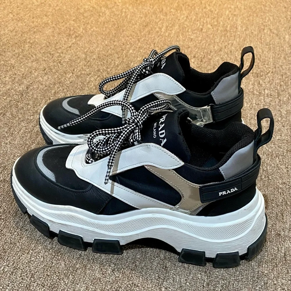 Prada Block Chunky Platform Sneakers Black White Holographic Size 41 - Picture 2 of 8